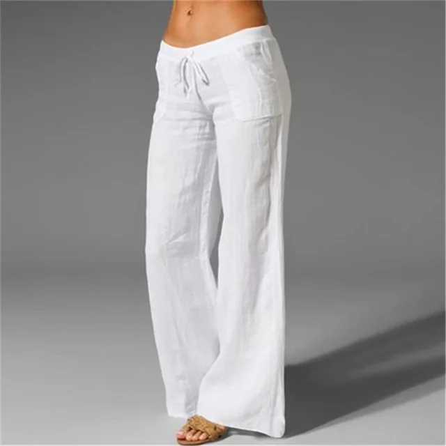 Casual Loose Trousers Elastic Waist White - Shop at LoveMi