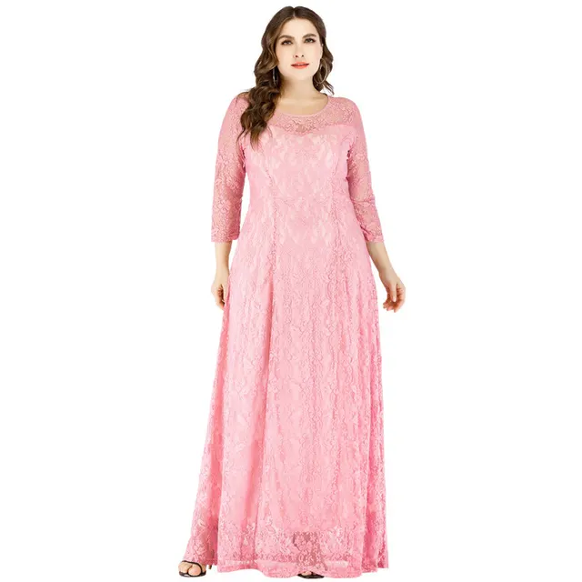 Sleeve Long Skirt Middle East Lace Dress Pink - Shop at LoveMi
