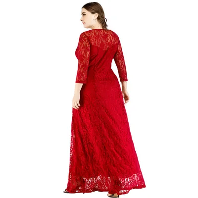 Sleeve Long Skirt Middle East Lace Dress Red - Shop at LoveMi