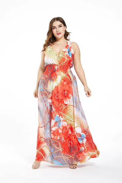 Bohemian Holiday Dress Ice Soft Silk V neck Maxi Skirt Color L - Shop at LoveMi