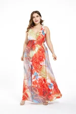 Bohemian Holiday Dress Ice Soft Silk V-neck Maxi Skirt - Color-L - View 1