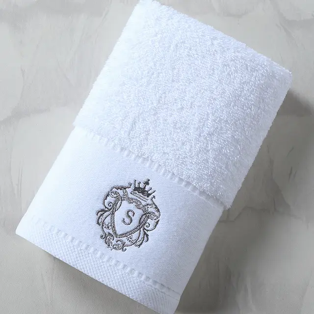 Pure Cotton Bath Towel Oversized Embroidered Absorbent Facial Towel White - Shop at LoveMi