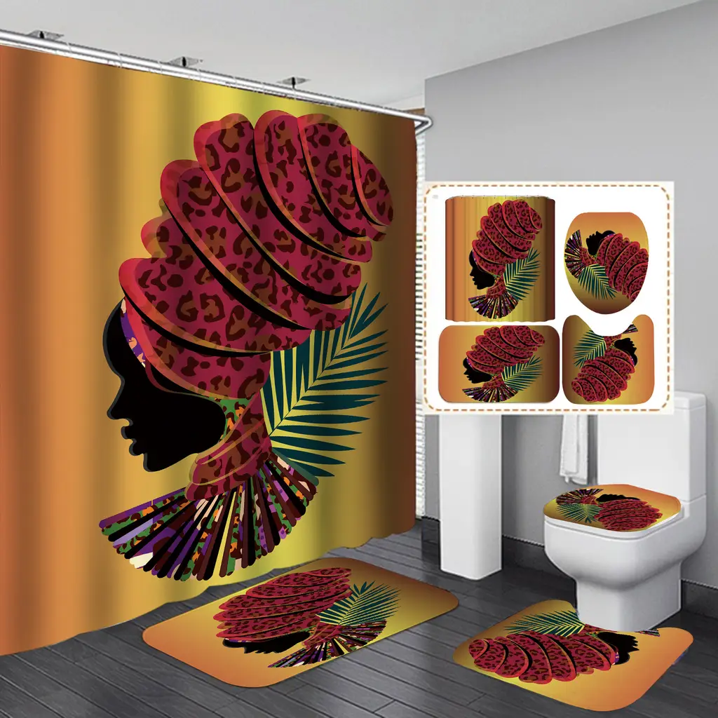 Manufacturers sell shower curtain creative printing waterproof shower cloth at home bathroom shower curtain four sets of