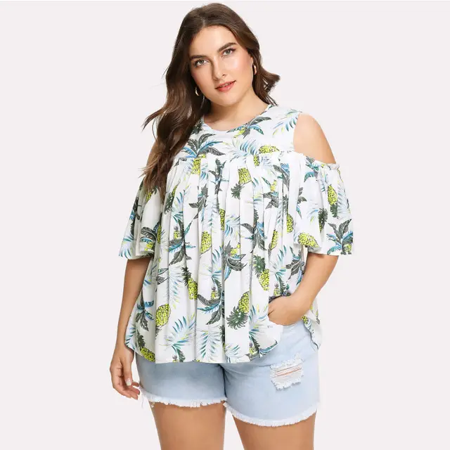 Women's Summer T shirt Loose Strapless Short Sleeves Flower Color - Shop at LoveMi