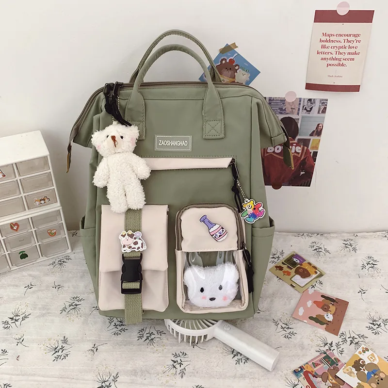 Schoolbag Female Harajuku Lightweight High School Backpack Large Capacity Campus Green - Shop at LoveMi