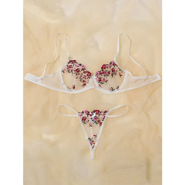 Underwear Floral Embroidery Erotic Lingerie Set Pink - Shop at LoveMi