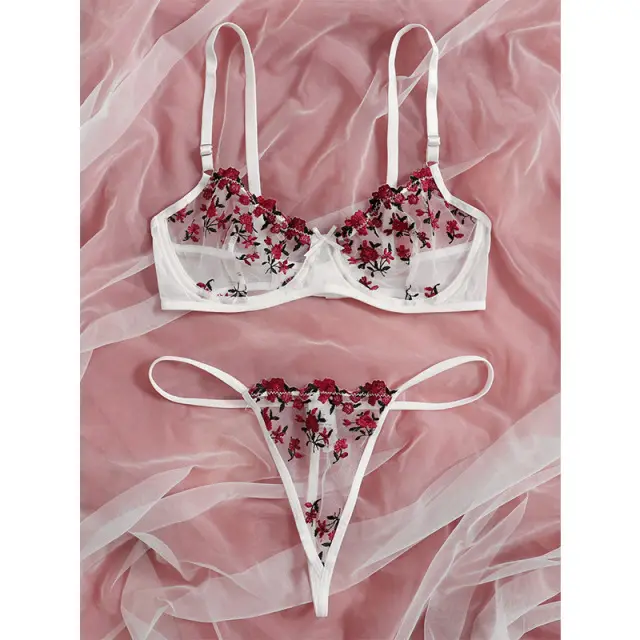 Underwear Floral Embroidery Erotic Lingerie Set Red - Shop at LoveMi