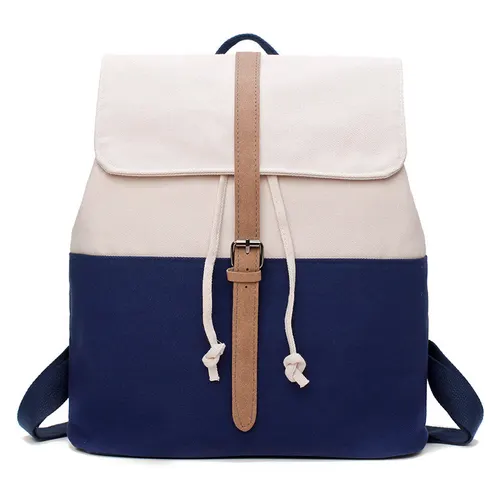 Contrasting Color Drawstring Canvas Backpack Soft Girl Personality Toilet Belt School Bagndance Blue - Shop at LoveMi