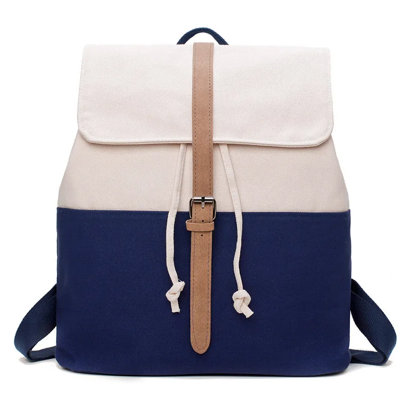 Contrasting Color Drawstring Canvas Backpack Soft Girl Personality Toilet Belt School Bagndance Blue - Shop at LoveMi