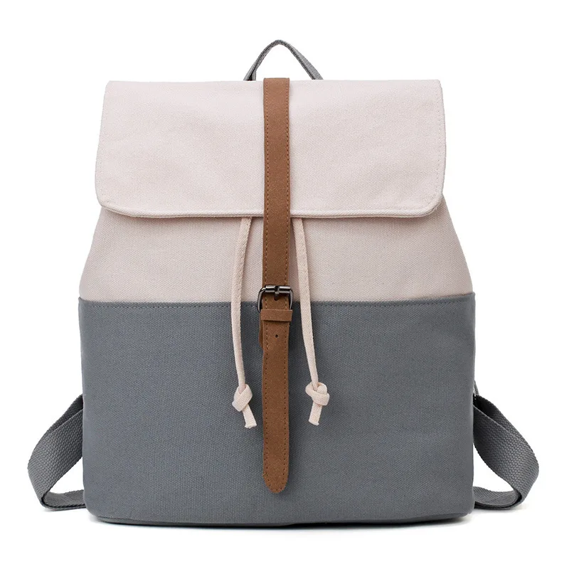 Contrasting Color Drawstring Canvas Backpack Soft Girl Personality Toilet Belt School Bagndance Grey - Shop at LoveMi