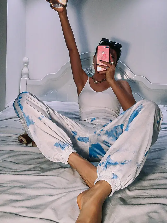 Fashion Tie Dye Sweatpants Women Cotton Trousers High Street Joggers Casual Style Blue - Shop at LoveMi
