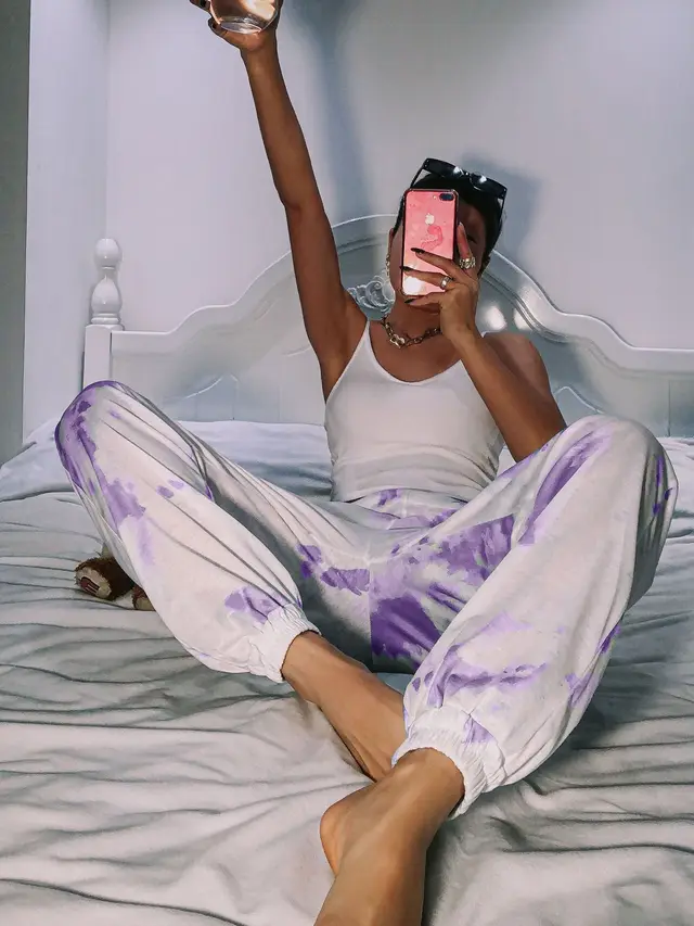 Fashion Tie Dye Sweatpants Women Cotton Trousers High Street Joggers Casual Style Purple - Shop at LoveMi