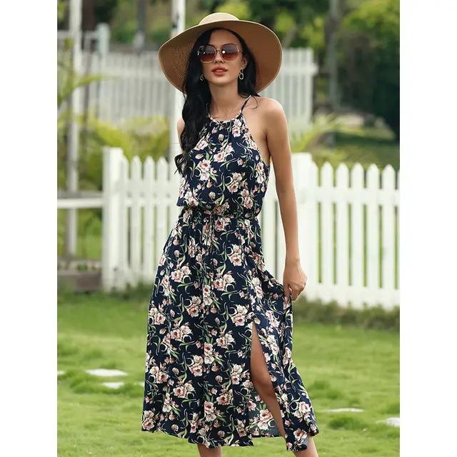 Sleeveless Mid Calf Patchwork Pullover Womens Dress Black - Shop at LoveMi