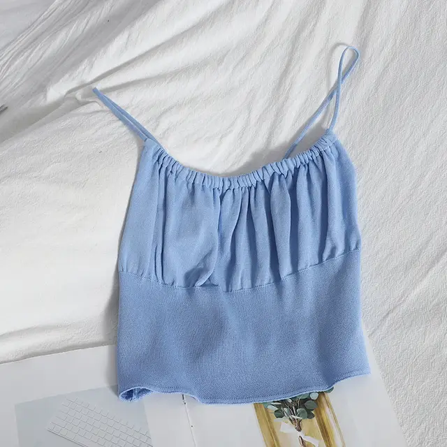 Korean Style Slim And Comfortable Knit Vest Short Solid Color Top Blue - Shop at LoveMi
