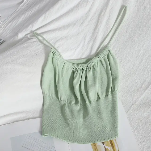 Korean Style Slim And Comfortable Knit Vest Short Solid Color Top Green - Shop at LoveMi