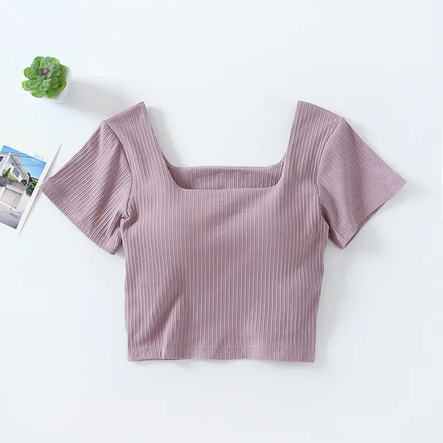 High waisted T shirt Women's Short sleeved Shirt With Umbilical Display Lavender - Shop at LoveMi