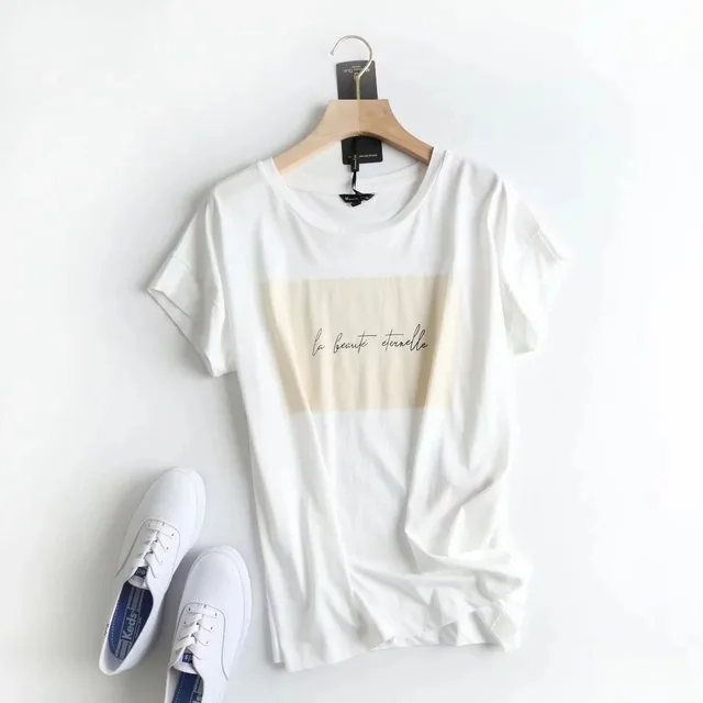 Summer New Style College Style Letter Printing Cotton Short sleeved White - Shop at LoveMi