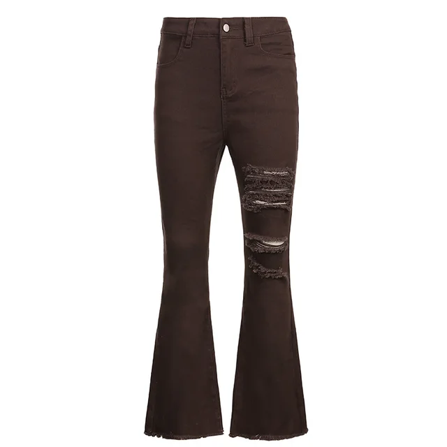 Street High Waist Slimming Denim Trousers Women Brown - Shop at LoveMi