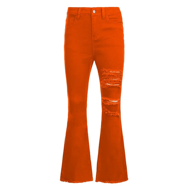 Street High Waist Slimming Denim Trousers Women Orange - Shop at LoveMi