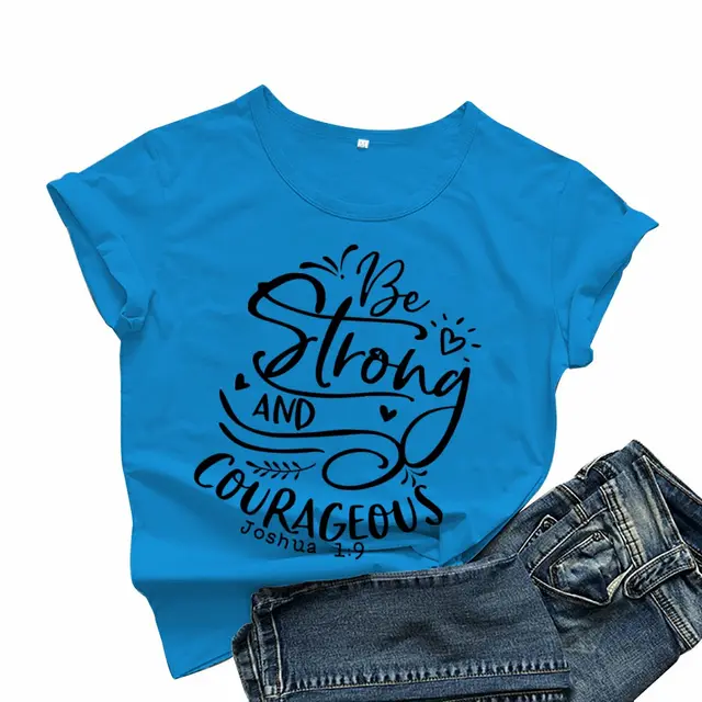 Black Letter Printed Strong And Brave Men's And Women's Short sleeved T shirt - Shop at LoveMi
