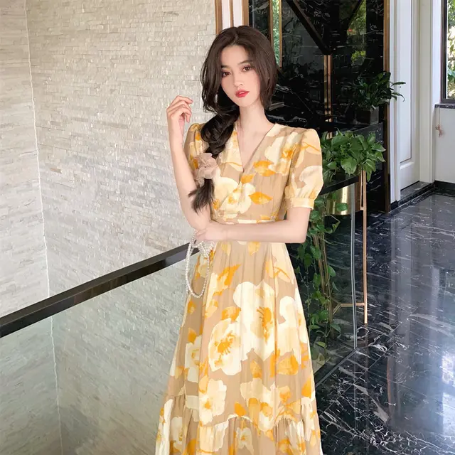 New Hepburn Style Salt And Sweet Dress Yellow - Shop at LoveMi