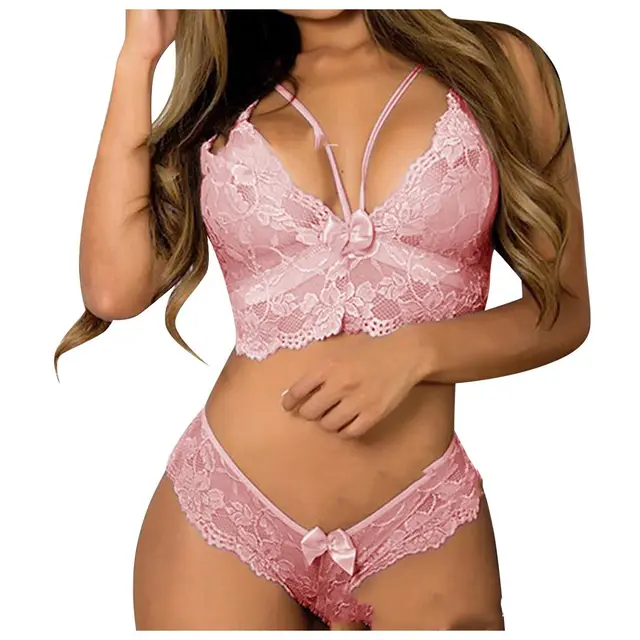 Sexy Women Plus Size Lingerie Corset Lace Floral Bralette Bra Two Piece Underwear Sexy Lingerie Pink - Shop at LoveMi