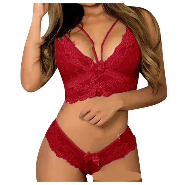 Sexy Women Plus Size Lingerie Corset Lace Floral Bralette Bra Two Piece Underwear Sexy Lingerie Red - Shop at LoveMi