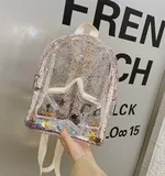 Kidsx Small Backpack Travel Bag Transparent PVC Backpack Girls Glitter Stars Shoulder School Bags Travel Bagpack - Transparent