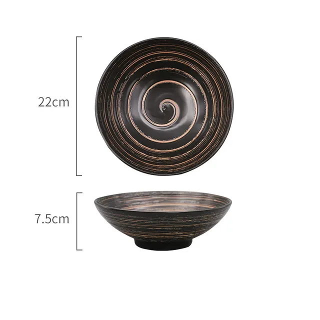 Japanese Style Creative Ceramic Home Restaurant With Retro Ribbed Ramen Black - Shop at LoveMi