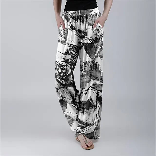 Fashion Loose Floral Tie dye Printed Casual Trousers Black - Shop at LoveMi