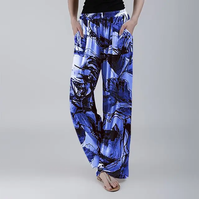 Fashion Loose Floral Tie dye Printed Casual Trousers Blue - Shop at LoveMi