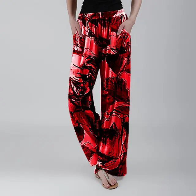 Fashion Loose Floral Tie dye Printed Casual Trousers Red - Shop at LoveMi
