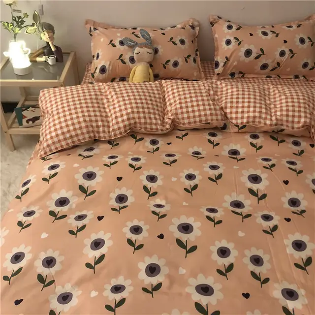 Cartoon Brushed Washed Cotton Net Red Bed Sheet Duvet Cover - Shop at LoveMi