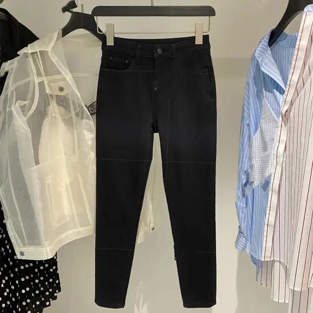 Icy Silk Four way Stretch Denim High Waist Straight Leg Pants Black - Shop at LoveMi