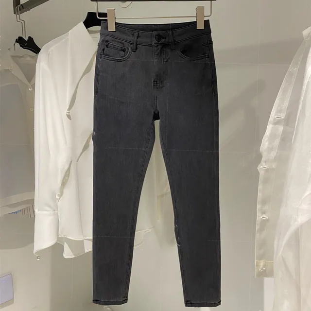 Icy Silk Four way Stretch Denim High Waist Straight Leg Pants Grey - Shop at LoveMi