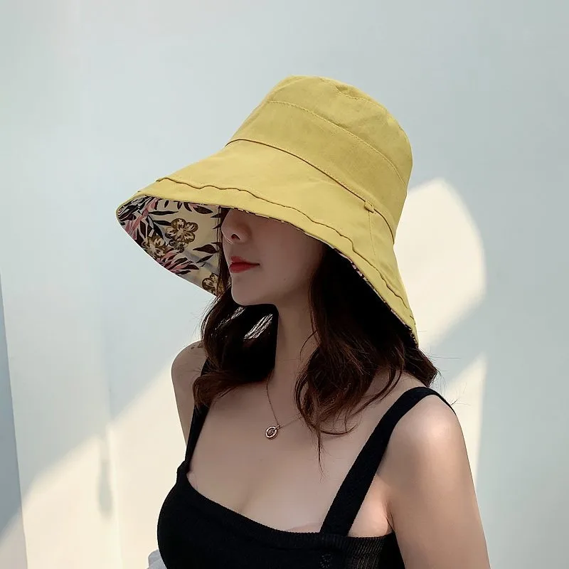 Net Celebrity Sunscreen Hat With Beige Big Eaves - Yellow