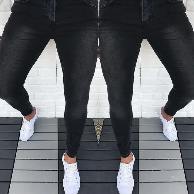 Pure Color Casual Slim Slim Jeans Black - Shop at LoveMi