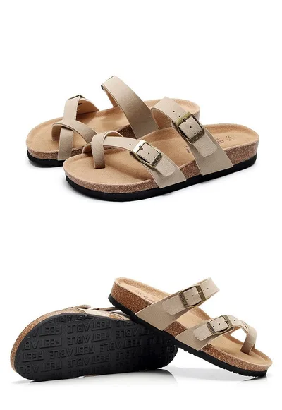 New Style Cork Slippers Women Flat Non Slip Slip On Sandals And Slippers Apricot - Shop at LoveMi