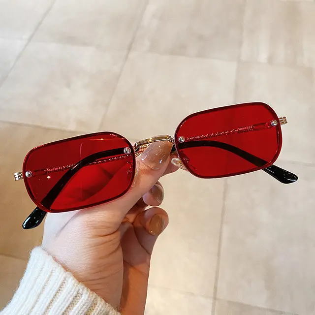 Trendy Small Frame Sunglasses Women'S Square Sunglasses Colorful Red - Shop at LoveMi
