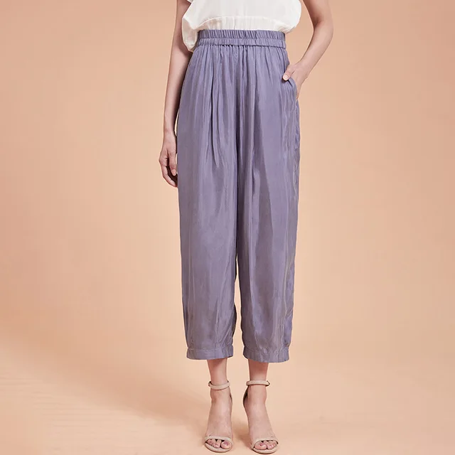 Draping Lantern Radish Wide leg Cropped Trousers Blue - Shop at LoveMi