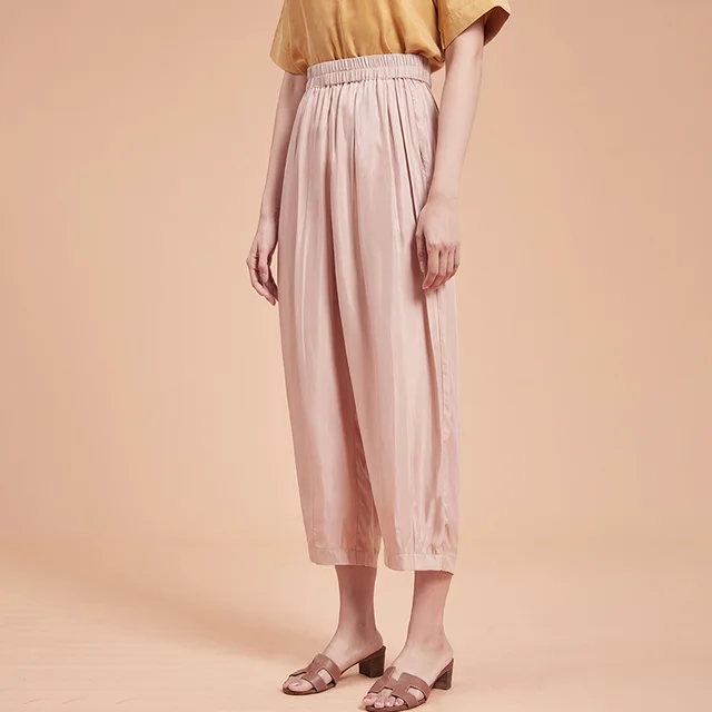 Draping Lantern Radish Wide leg Cropped Trousers Pink - Shop at LoveMi