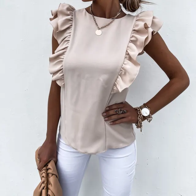 Round Neck Sleeveless Solid Color Vest T Shirt Women's Top Apricot - Shop at LoveMi