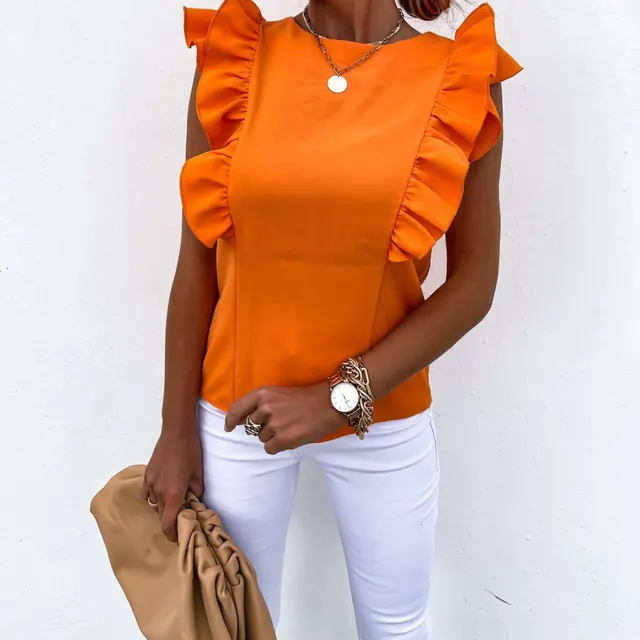 Round Neck Sleeveless Solid Color Vest T Shirt Women's Top Orange - Shop at LoveMi