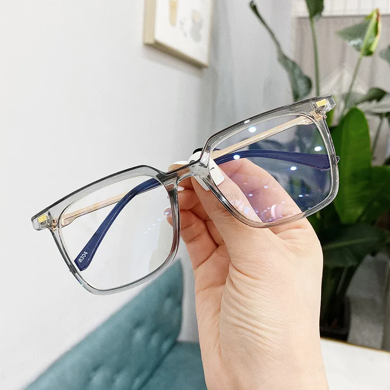 Plain Glasses, Square Glasses Frame, All-match Myopia Glasses Frame - Transparent Grey