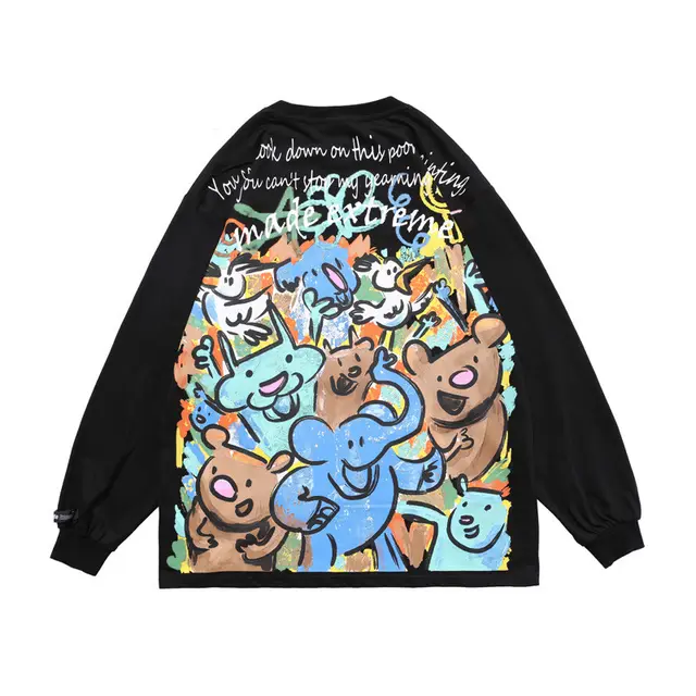 Loose Funny Print Style Couple Bottoming Shirt Black - Shop at LoveMi
