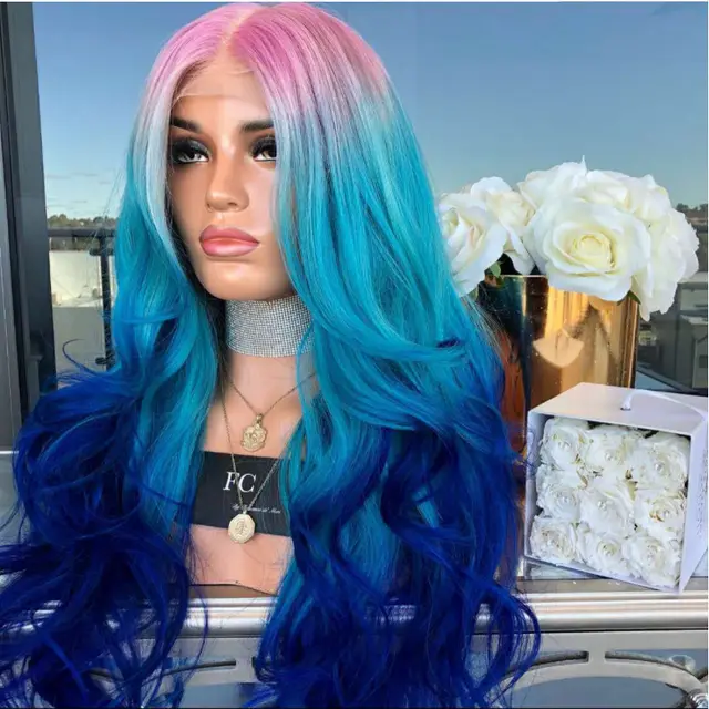 Mid section Dyeing Three color Gradient Chemical Fiber Wig Big Wavy Fluffy Hair - Shop at LoveMi