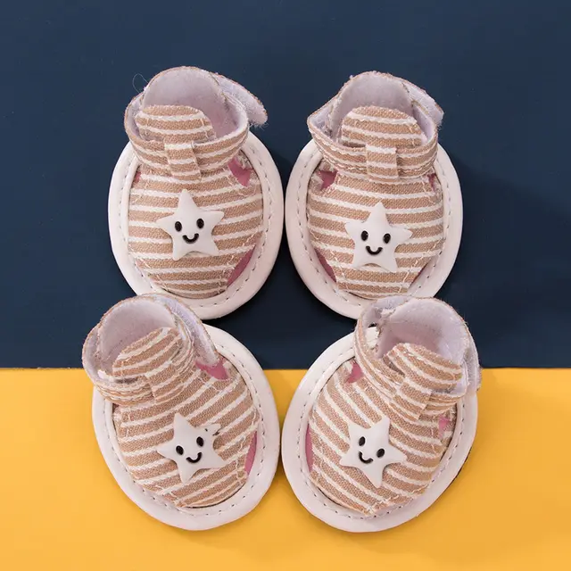 Striped Canvas Dog Summer Sandals Non slip Breathable Soft Bottom Pet Shoes Beige - Shop at LoveMi