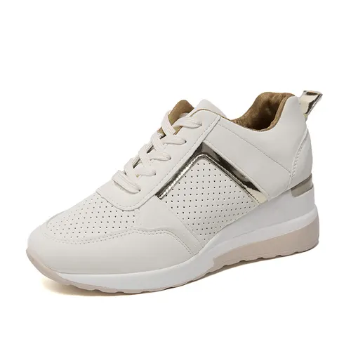 Sneakers Platform Wedge Heel Casual Shoes Lace up Mesh Sneakers White - Shop at LoveMi