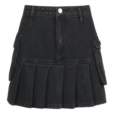 Denim Pleated Skirt High Waist Skirt Without Lining S - Shop at LoveMi