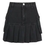 Denim Pleated Skirt High Waist Skirt - Without Lining-S